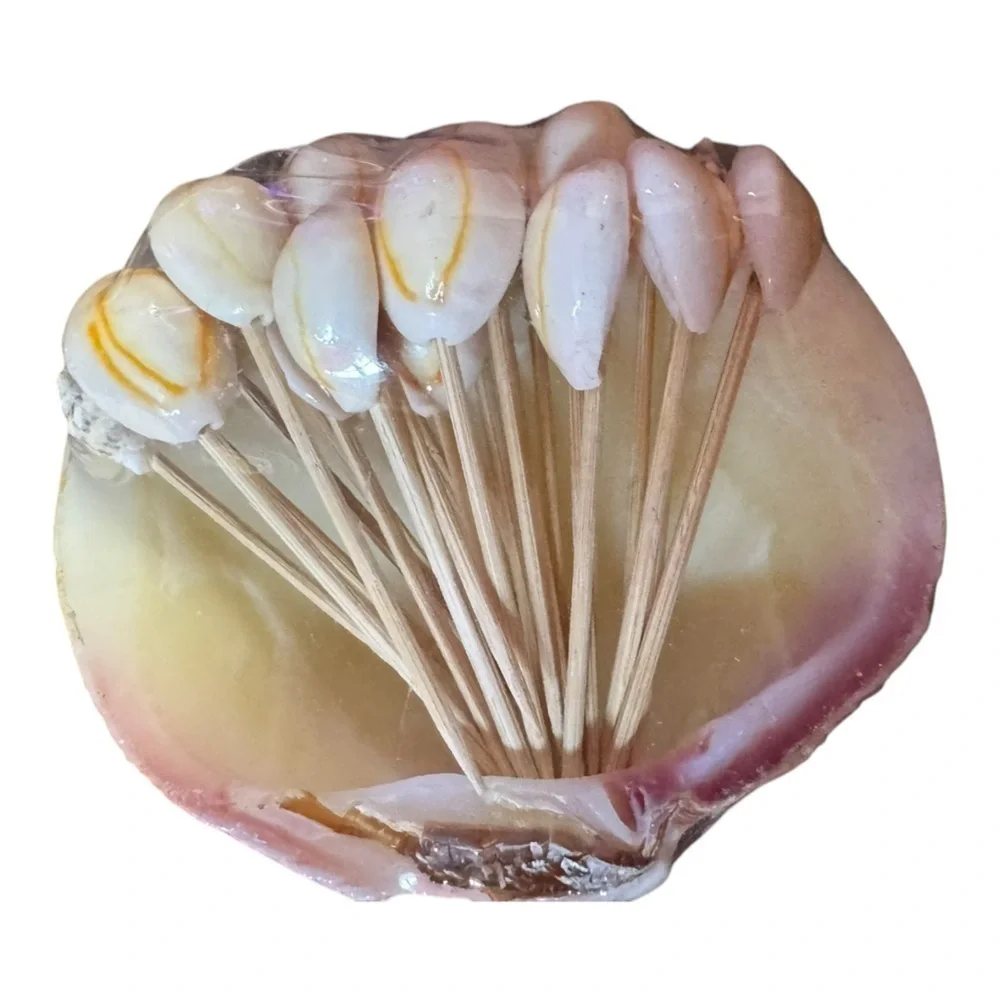 VINTAGE Clam Shell HORS D'OEUVRES CHEESE Food TOOTHPICKS w SEASHELL TIPS NEW